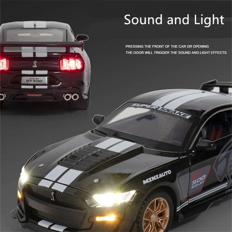 1/32 Ford Mustang Shelby GT500 Alloy Sports Car Model Diecast Metal Car Model Simulation Sound and Light Collection Kid Toy Gift - IHavePaws