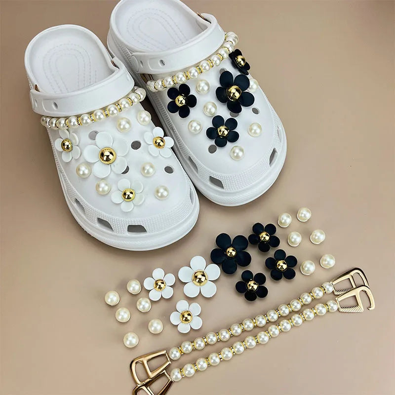 Shoe Charms for Crocs DIY Garden Shoe Floral Pearl Chain Decoration Buckle for Croc Hole Shoe Charm Set Accessories - IHavePaws