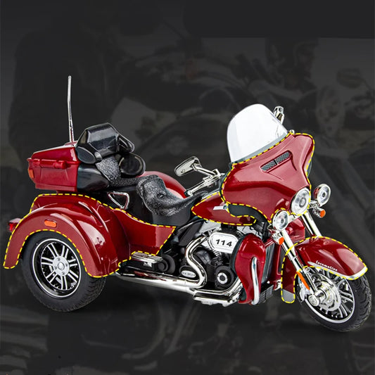 1:9 CVO Tri Glide Alloy Classic Three wheel Motorcycle Model Diecasts Leisure Street Motorcycle Model Sound and Light Kids Gifts
