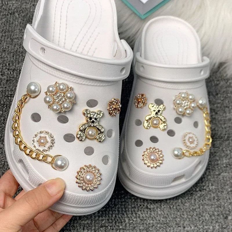 Shoe Charms for Crocs DIY Golden Pearl Bear Detachable Decoration Buckle for Croc Shoe Charm Accessories Kids Party Girls Gift - IHavePaws