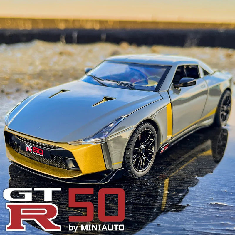 1:24 Nissan GTR50 Alloy Sports Car Model Diecasts Metal Toy Race Car Model Simulation Sound and Light Collection Childrens Gifts - IHavePaws