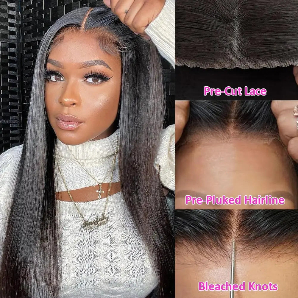 Glueless Straight 6x4 5x5 Lace Closure Pre Cut Lace Wig Brazilian Human Hair Transparent Lace Wigs Easy Wear Glueless Wigs 180%