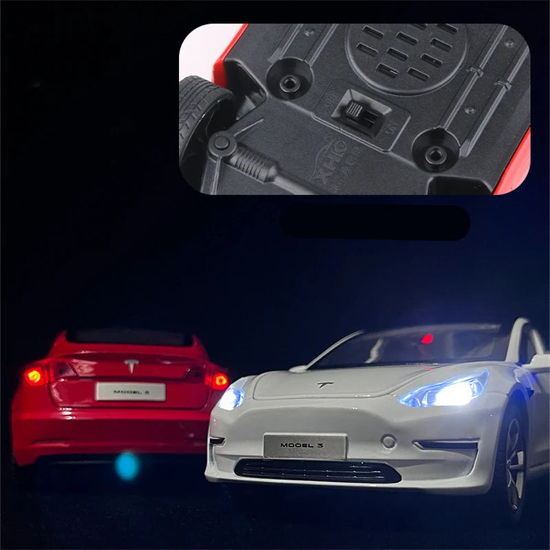 1:24 Tesla Model 3 Alloy Car Model Diecasts Metal Toy Vehicle Car Model Simulation Sound and Light Collection Childrens Toy Gift - IHavePaws