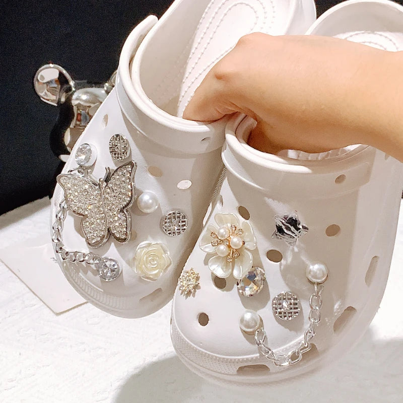 Shoe Charms for Crocs DIY Flower Butterfly Rhinestone Chain Decoration Buckle for Croc Shoe Charm Accessories Kids Party Girls B - IHavePaws