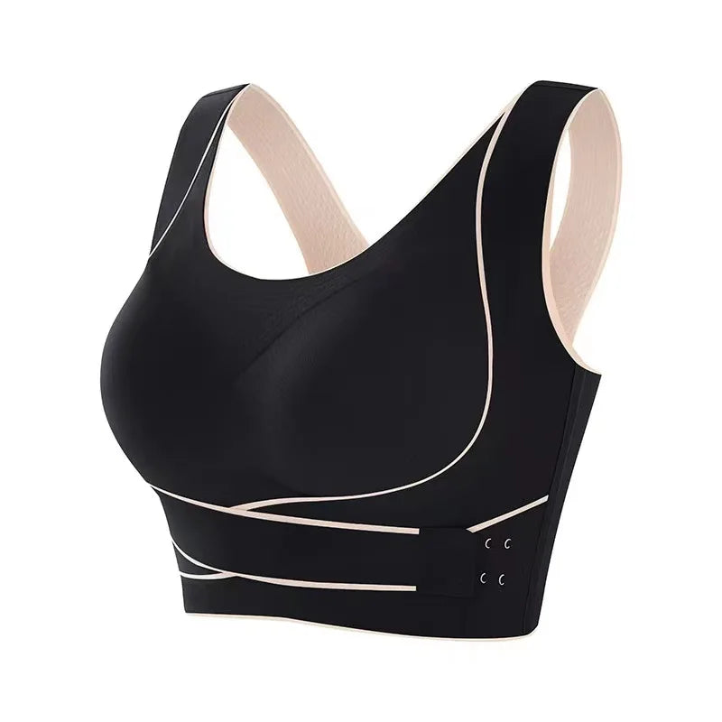 Sports Bra Front Adjustable Buckle Wireless Padded Comfy Gym Yoga Underwear Breathable Workout Fitness Top Low Intensity Women Black / 2XL (70-80kg) - IHavePaws