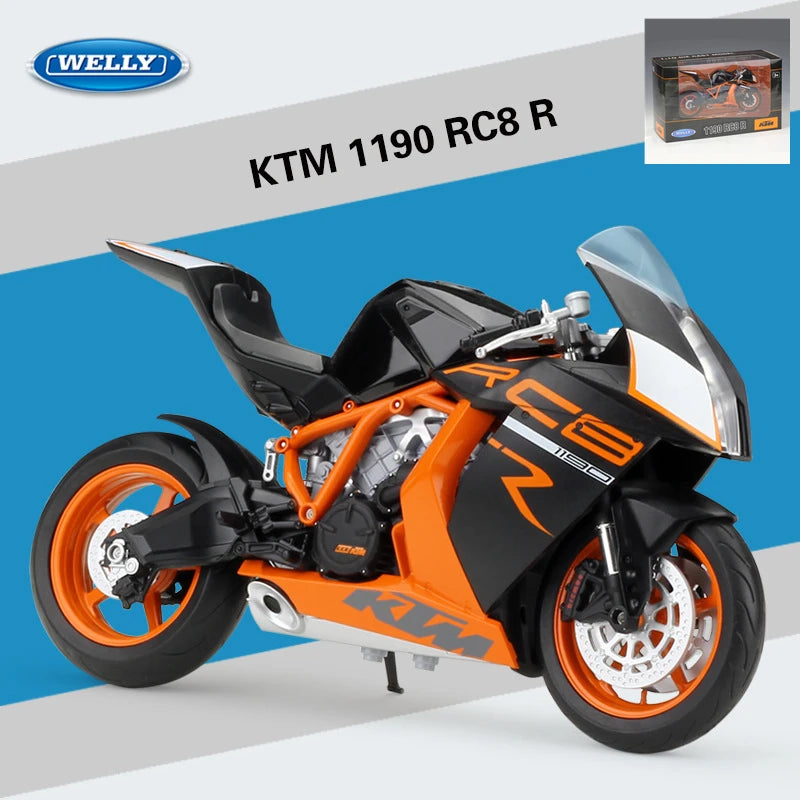 WELLY 1:10 KTM 1190 RC8 R Alloy Racing Motorcycle Scale Model Diecast Orange retail box - IHavePaws