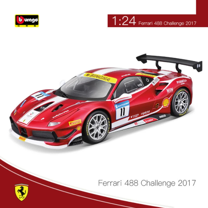 Bburago 1:24 2017 Ferrari 488 Challenge Alloy Sports Car Model Diecast Metal Racing Car Vehicles Model Simulation Kids Toys Gift Red - IHavePaws
