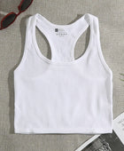 Basic Crop Tops Racerback Yoga Vest Women Gym Seamless Rib Knit Tank Tops Female Bra Without Brassiere Pad white / M - IHavePaws
