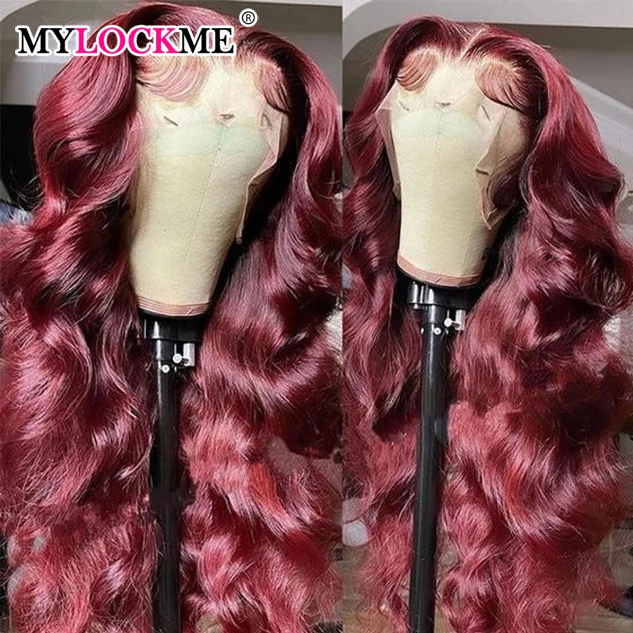 Burgundy 13X4 Lace Front Human Hair Wigs Transparent Lace Body Wave Lace Frontal Wig For Women 4X4 Closure Wig Remy Wig MYLOCKME