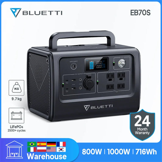 BLUETTI EB70 EB70S Portable Power Station 800W / 1000W 716Wh Solar Generator LiFePO4 Battery Backup For Camping Fishing Outdoor