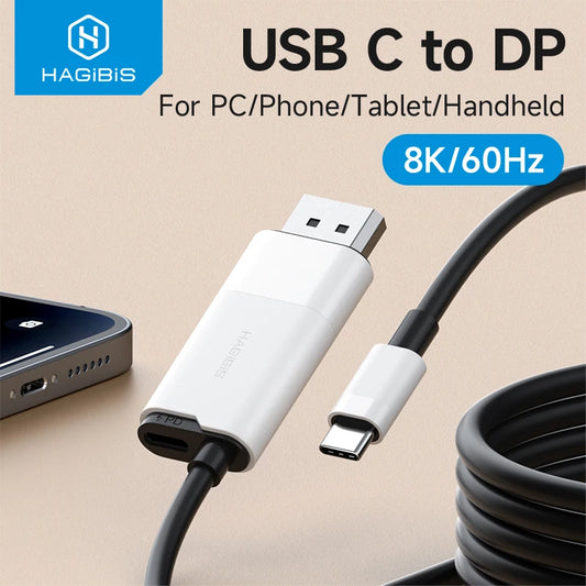Hagibis USB C to DisplayPort Cable 8K@60Hz 4K@144Hz 2K165Hz Type-C to DP Adapter Compatible With Thunderbolt 4/3 iPhone 15 XPS - IHavePaws