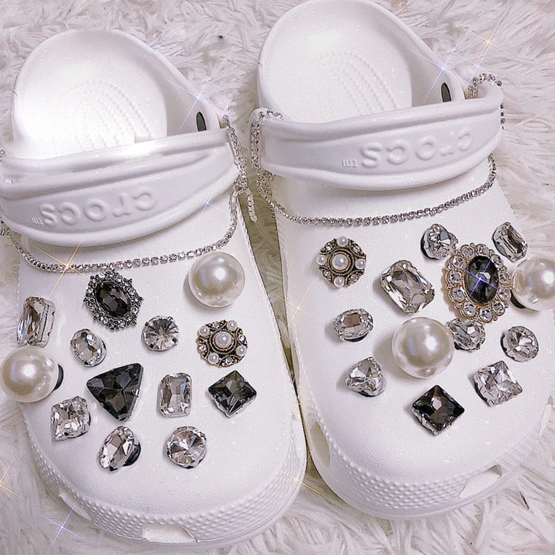 Luxury Rhinestone Pearl Charms for Croc Designer DIY Gem Shoes Decaration Charm for Crocs Clogs Kids Women Girls Gifts E - IHavePaws