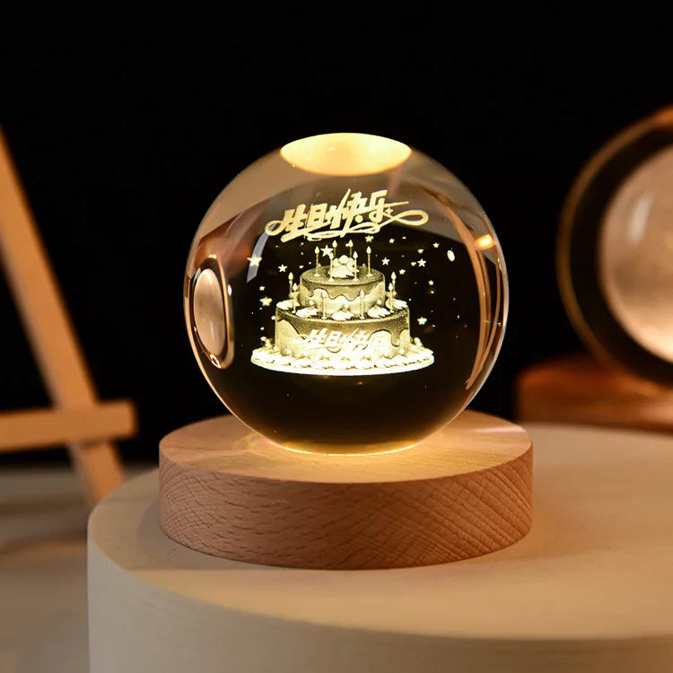 3D Crystal ball Planet Night Light Birthday - IHavePaws