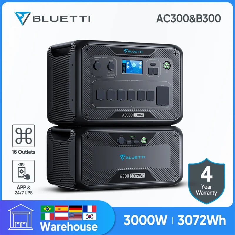 BLUETTI AC300 + B300 Power Station 3000W 3072Wh Solar Generator Home Battery Backup Home Battery Backup LiFePO4 Battery Solar