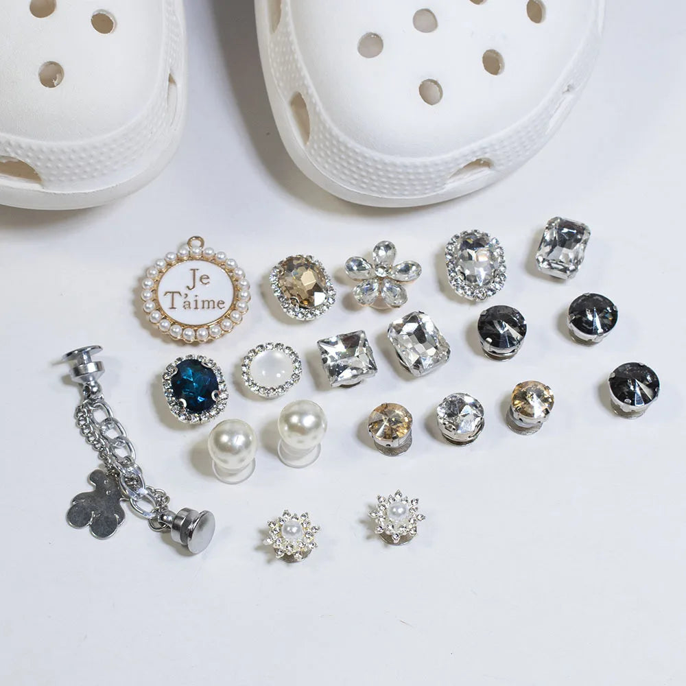 Shoe Charms for Crocs DIY Diamond Pearl Chain Detachable Decoration Buckle for Croc Shoe Charm Accessories Kids Party Girls Gift B - IHavePaws
