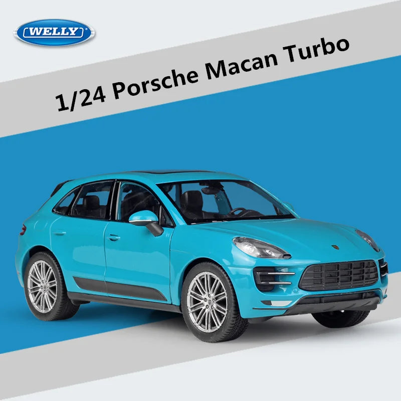 WELLY 1:24 Porsche Macan Turbo SUV Alloy Car Model Diecast Metal Vehicles Car Model High Simulation Collection Children Toy Gift Blue - IHavePaws