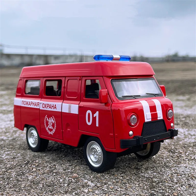 1/18 UAZ Travelers Alloy Police Bus Car Model Diecast Traffic City Tour Vehicles Car Model Simulation Sound Light Kids Toys Gift