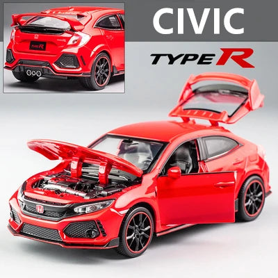 1:32 HONDA CIVIC TYPE-R Alloy Sports Car Model Diecast Metal Toy Vehicles Car Model Sound and Light Collection Children Toy Gift Red B - IHavePaws