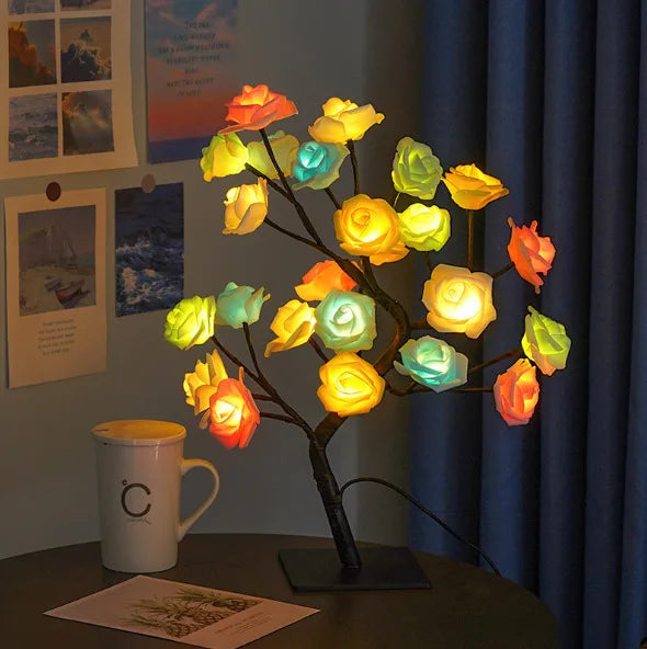 LED Rose Flower Table Lamp USB Christmas Tree Fairy Lights Multicolor - IHavePaws