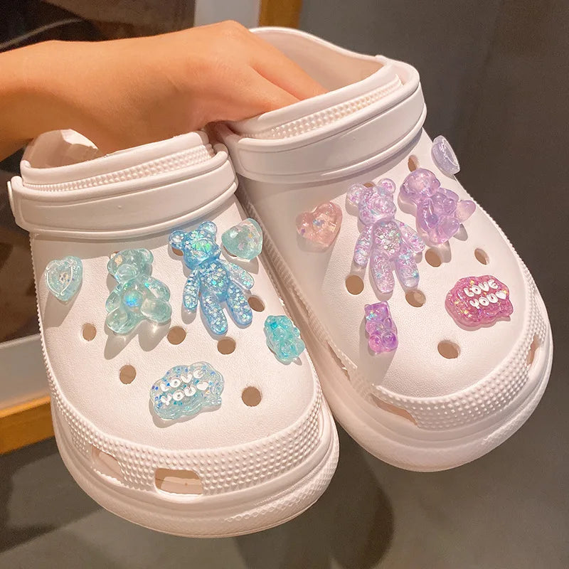 1 Set Glitter Love Bear Novelty Cute Shoe Charms for Croc Shoe Decorations Clogs Sneakers Slippers Accessories Kid Girl Gift E - ihavepaws.com