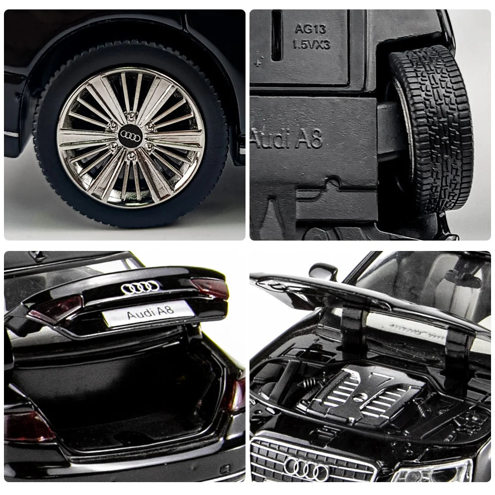 1:32 AUDI A8 Alloy Car Model Diecast & Toy Vehicles Metal Toy Car Model High Simulation Sound and Light Collection Kids Toy Gift
