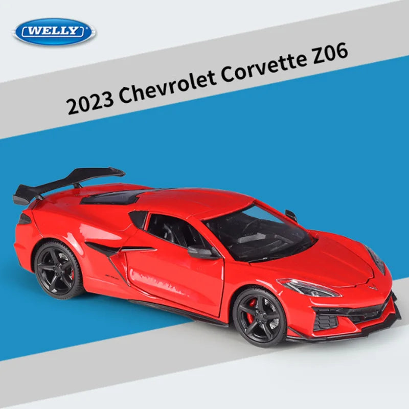 WELLY 1:24 2023 Chevrolet Corvette Z06 Alloy Sports Car Model Diecast Metal Racing Car Model Simulation Collection Kids Toy Gift Red - IHavePaws
