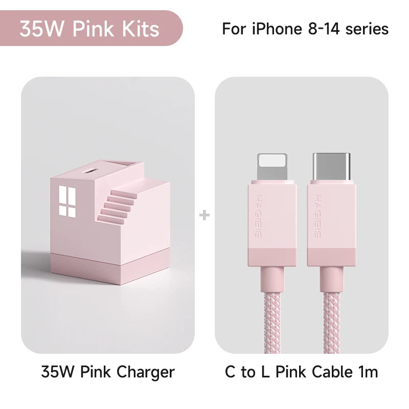 Hagibis 35W GaN USB C Charger Creative Fast Charger 20W QC 3.0 PD 3.0 For iPhone 15 14 13 Pro Max iPad Pro Macbook Air Samsung 35W Pink and C to L - IHavePaws