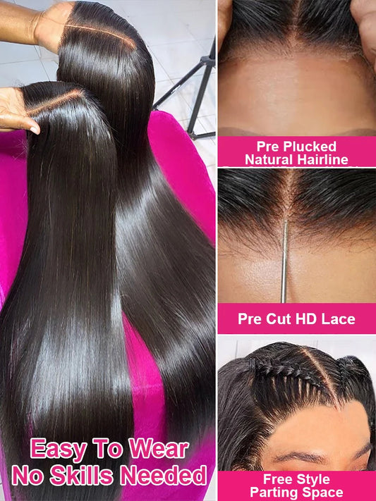 Glueless Wig Human Hair Bone Straight 6x4 5x5 Ready To Wear Lace Closure Wig Human Hair Brazilian Remy Hair No Glue Wig