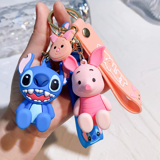 Anime Mickey Minnie Donald Duck Stitch Alloy Silicone Keychain Accessories Pendant Bag Key Ring Pendant Birthday Gifts - ihavepaws.com