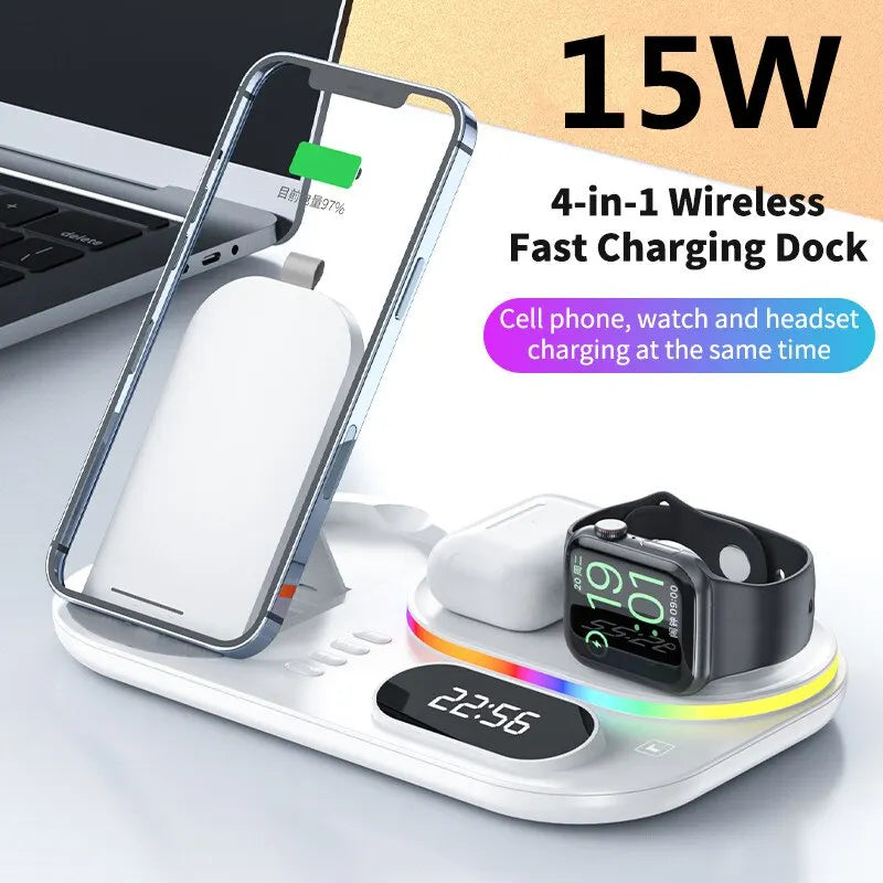 OmniCharge 4-in-1 Wireless Charging Stand with Light and Digital Clock - ihavepaws.com