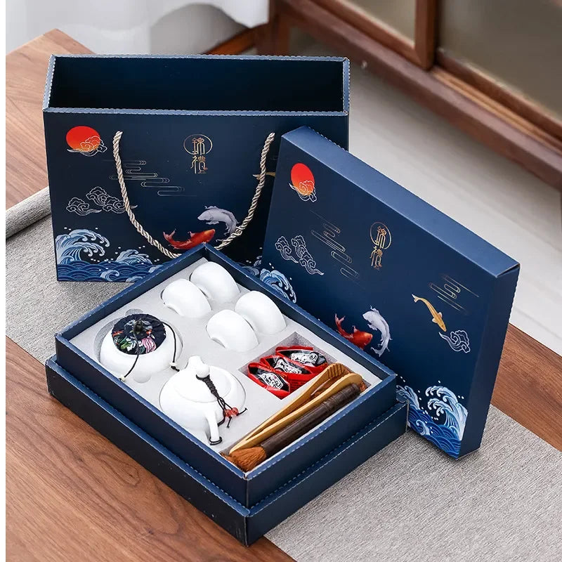 Kung Fu Tea Set Chinese Tea Ceremony Ceramic Set Gift Boxed T - IHavePaws