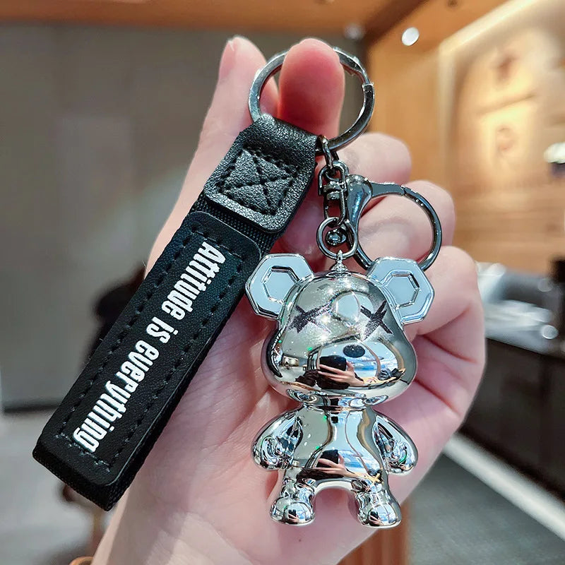 Creative Acrylic Electroplated Violent Bear Keychain Pendant Cartoon Animal Doll Car Key Chain Backpack Pendant Couple Gift Silver - ihavepaws.com