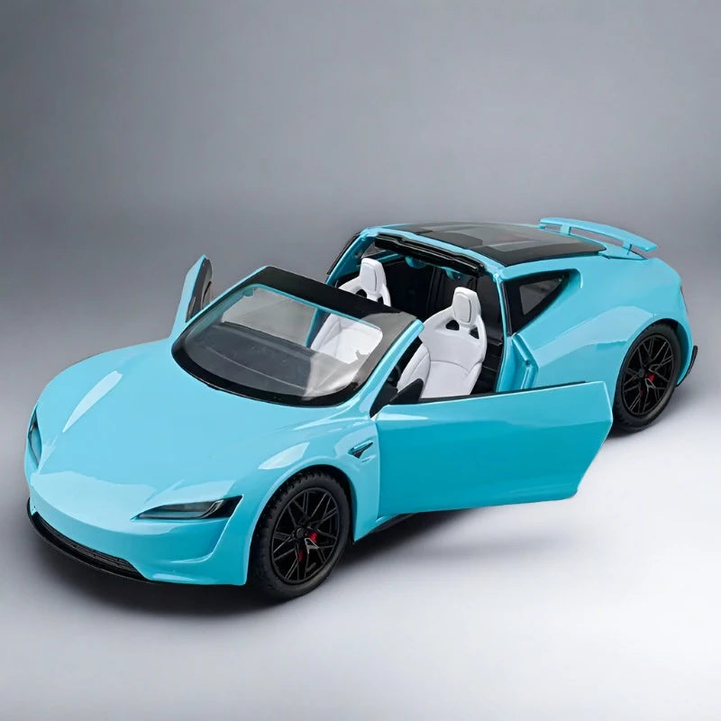 1:24 Tesla Roadster Convertible Alloy Sports Car Model Diecast Metal Toy Vehicle Car Model Simulation Sound and Light Kids Gift Roadster Blue - IHavePaws