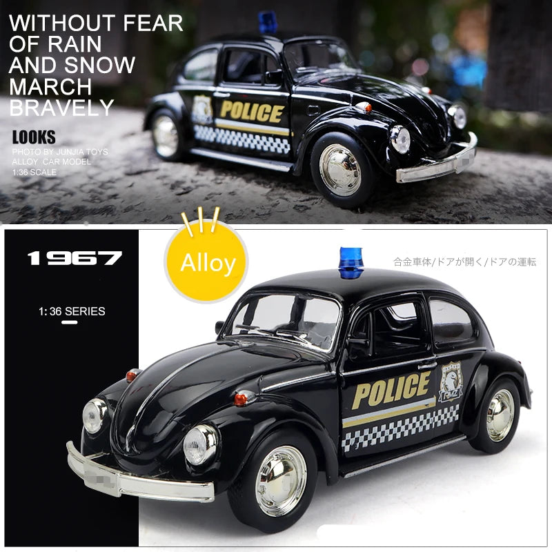1:36 Beetle Alloy Classic Car Model Diecasts Metal Toy Vehicles Car Model Simulation Miniature Scale Collection Childrens Gifts Black police - IHavePaws