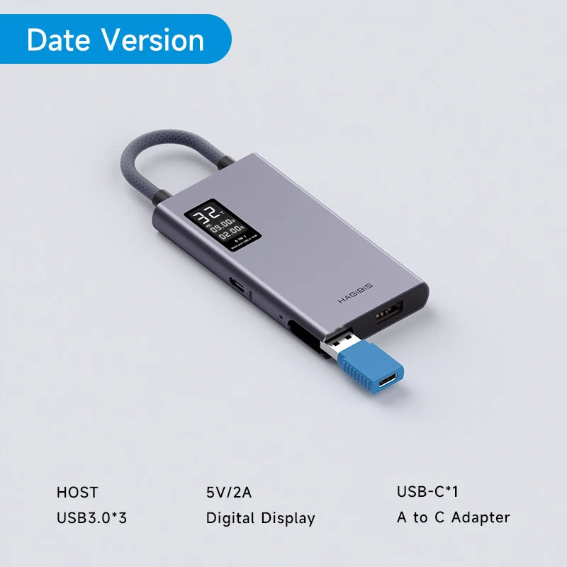 Hagibis USB C Hub With LCD Display Type C Multiport Adapter 4K HDMI-Compatible 100W PD Gigabit Ethernet For Macbook Pro iPad HP Date Version - IHavePaws