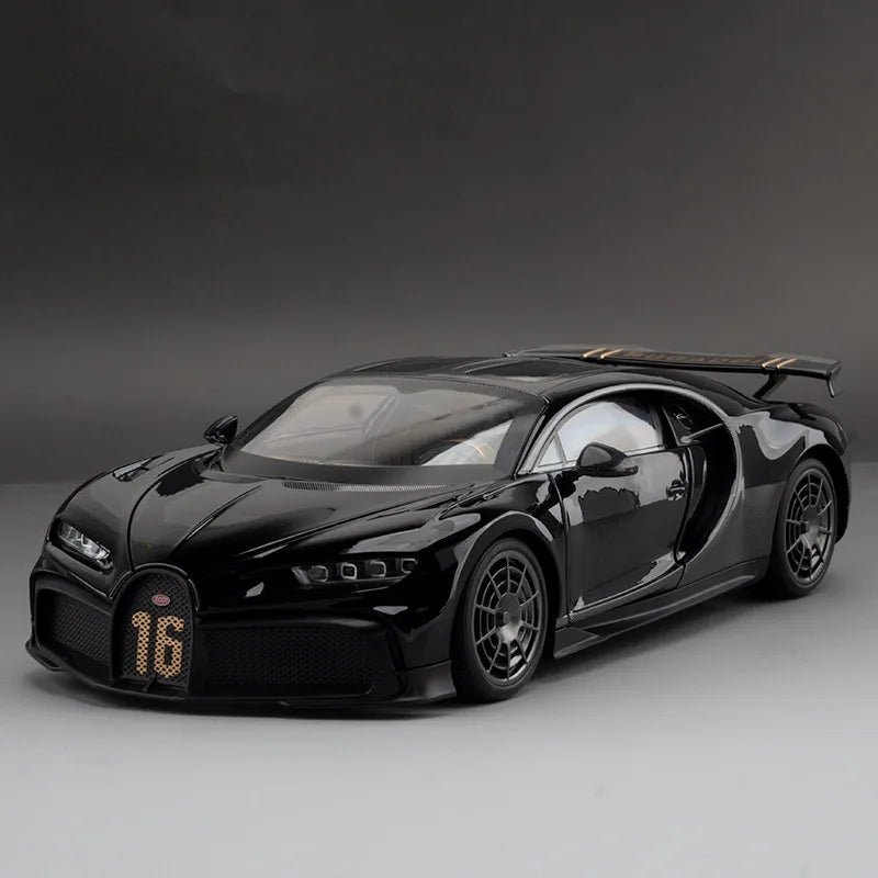 1:18 Bugatti Chiron PUR SPORT Alloy Sports Model Diecast Metal Racing Car Vehicle Model Sound and Light Simulation Kids Toy Gift Black - IHavePaws