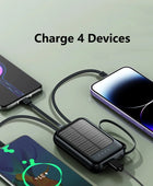 2024 New 30000mAh Solar Power Bank Built-in Four Data Cable Portable Mini External Battery Powerbank For Samsung iPhone Xiaomi - IHavePaws