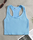 Basic Crop Tops Racerback Yoga Vest Women Gym Seamless Rib Knit Tank Tops Female Bra Without Brassiere Pad sky blue / M - IHavePaws