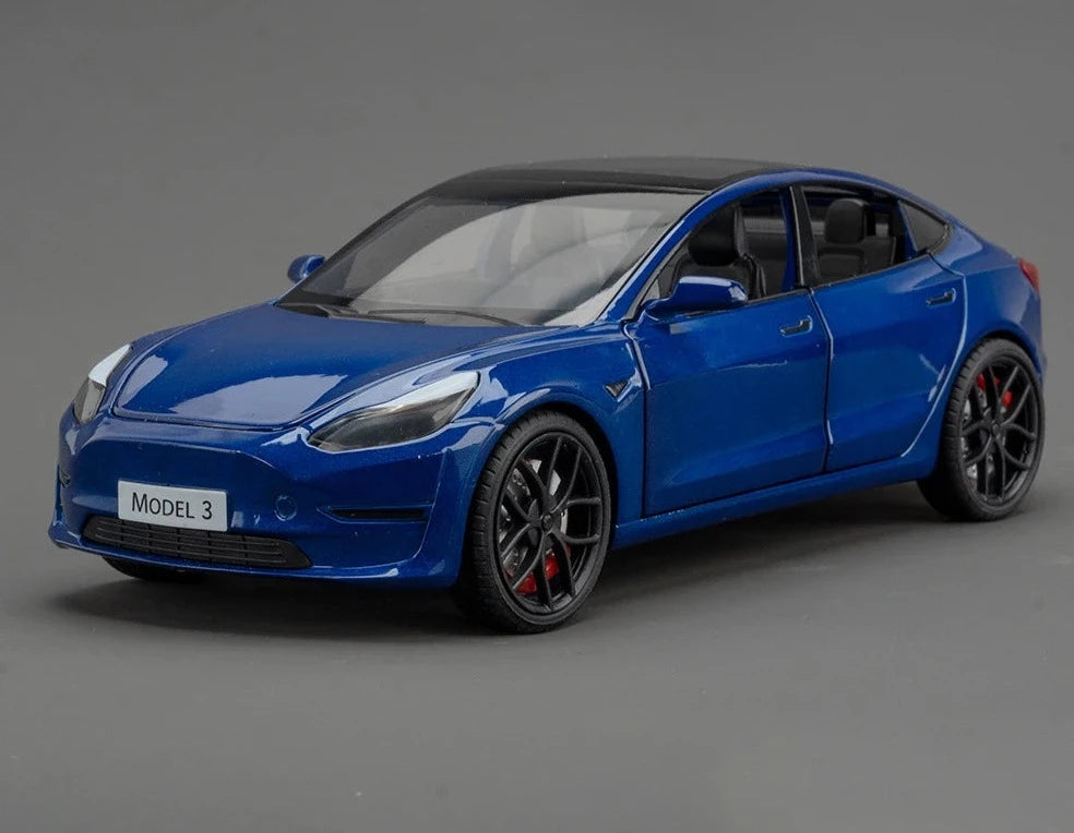 1:24 Tesla Model Y Model 3 Tesla Model S Alloy Die Cast Toy Car Model Sound and Light Model 3 Blue - IHavePaws