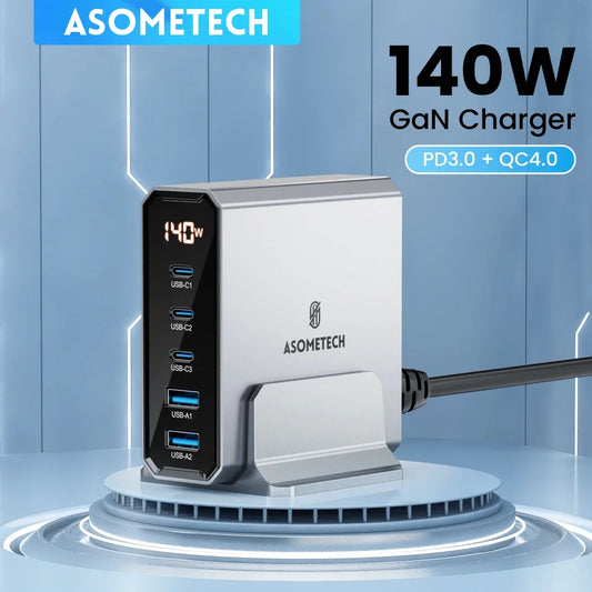 140W GaN USB Charger 5 Ports Type C PD3.0 QC Quick Charge 4.0 3.0 PPS USB C Fast Charger for IPhone 14 13 Samsung Macbook Tablet