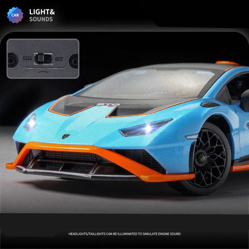 1:24 Lamborghini HURACAN STO Alloy Sports Car Model Diecasts Metal Racing Vehicles Car Model Sound and Light Childrens Toys Gift - IHavePaws