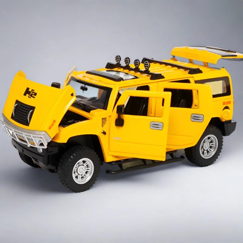 1/24 HUMMER H2 Alloy Car Model Diecasts & Toy Metal Off-road Vehicles Car Model Simulation Sound and Light Collection Kids Gifts Yellow - IHavePaws