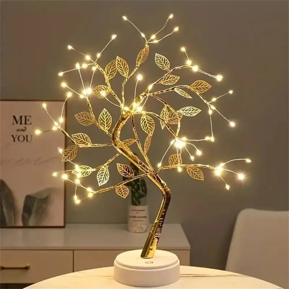 Tree LED Light USB Table Lamp Adjustable Touch Switch DIY Artificial Xmas Tree Fairy Night Light Home Christmas Decoration 1PC Warm Yellow - IHavePaws