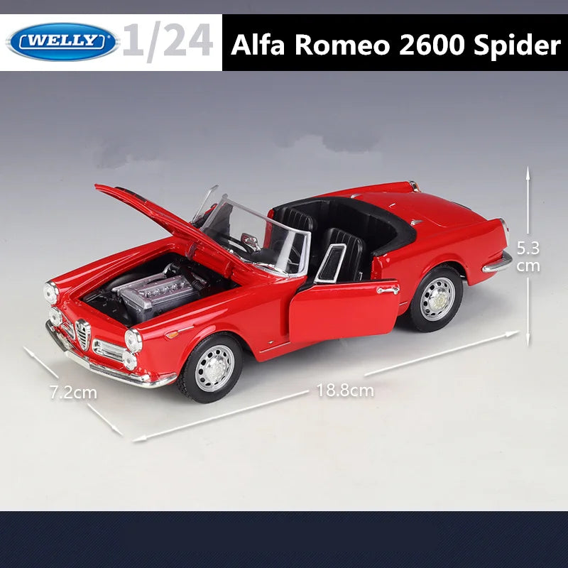 WELLY 1:24 Alfa Romeo 2600 Spider Alloy Sports Car Model Diecast Toy Metal Classic Vehicles Car Model Collection Childrens Gifts - IHavePaws