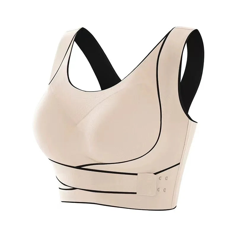 Sports Bra Front Adjustable Buckle Wireless Padded Comfy Gym Yoga Underwear Breathable Workout Fitness Top Low Intensity Women Skin / XL (60-70kg) - IHavePaws