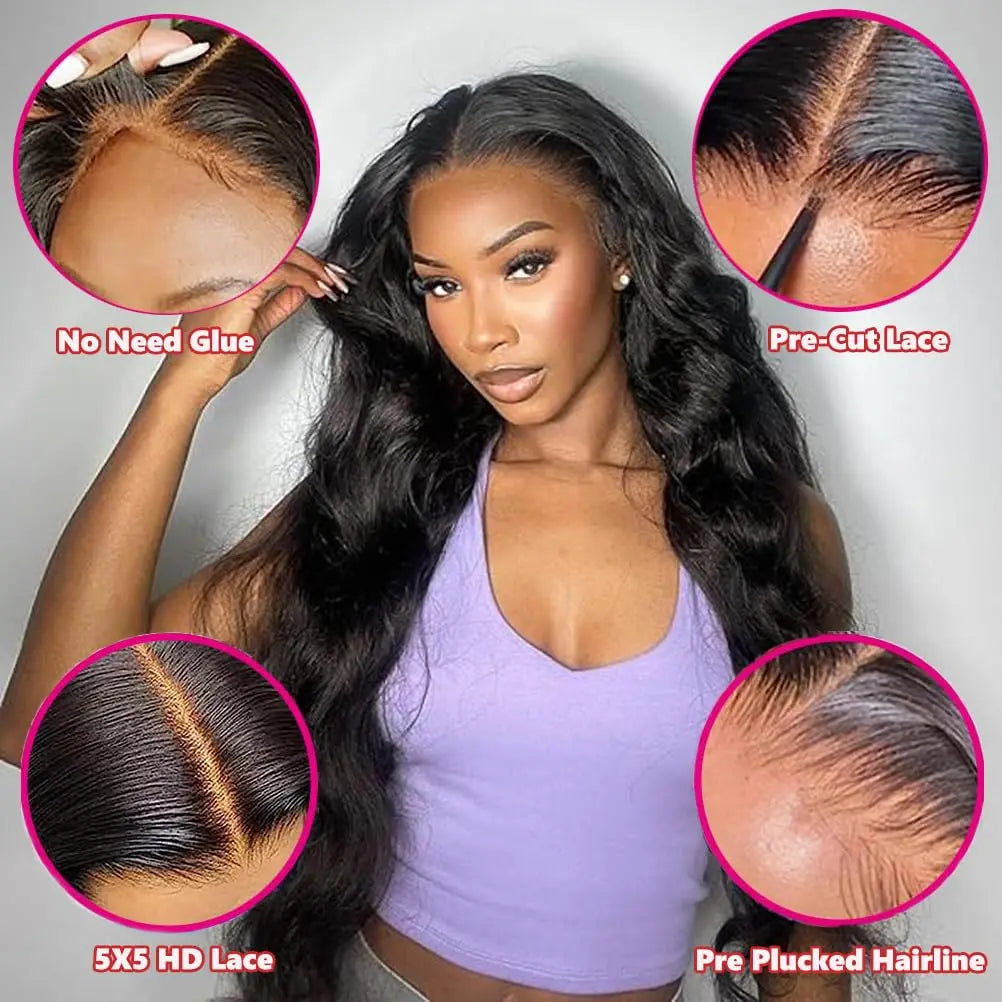 Body Wave Glueless Wig Human Hair 6x4 5x5 Lace Closure Wig Human Hair Ready To Wear Lace Wigs For Women 180% Density Remy Hair