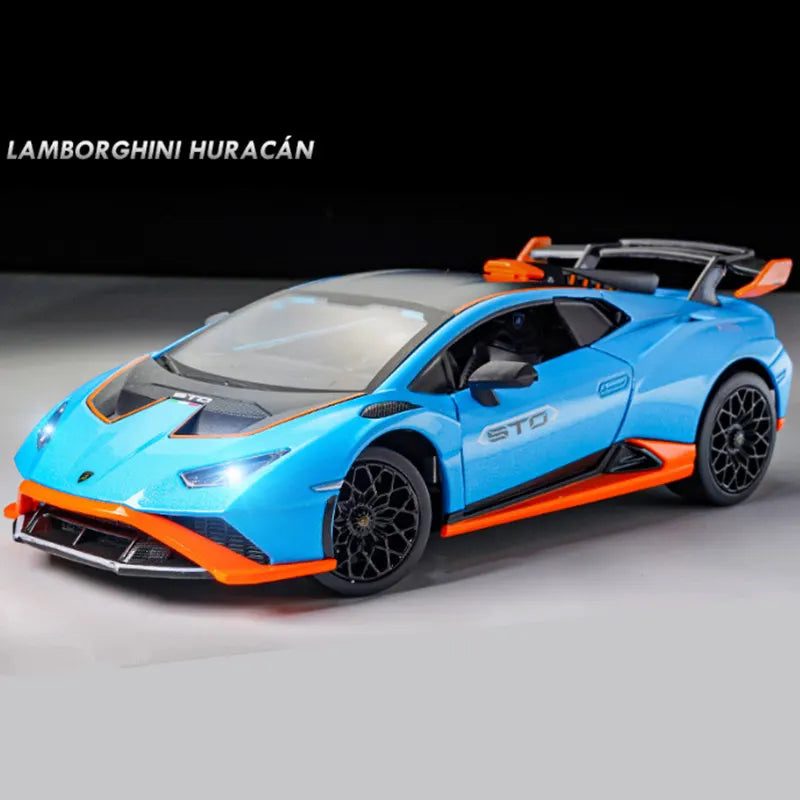 1:24 Lamborghini HURACAN STO Alloy Sports Car Model Diecasts Metal Racing Vehicles Car Model Sound and Light Childrens Toys Gift Blue - IHavePaws