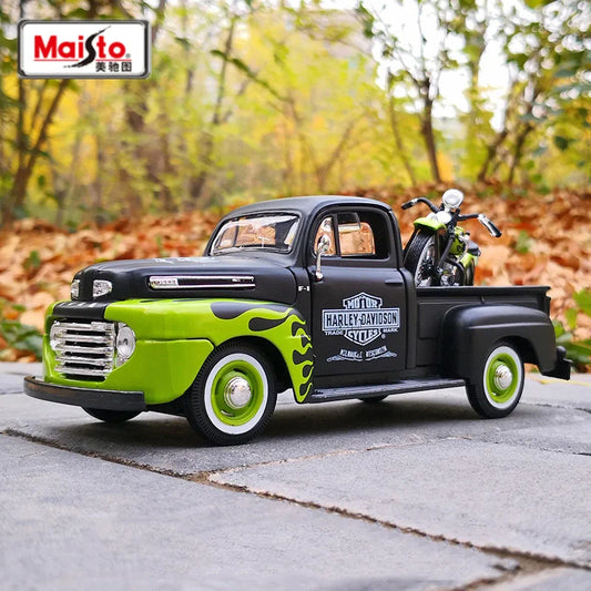 Maisto 1:24 Ford F1 F350 Chevrolet 3100 Pickup + Motorcycle Alloy Car Model Diecast Metal Off-road Vehicles Car Model Kids Gift - IHavePaws