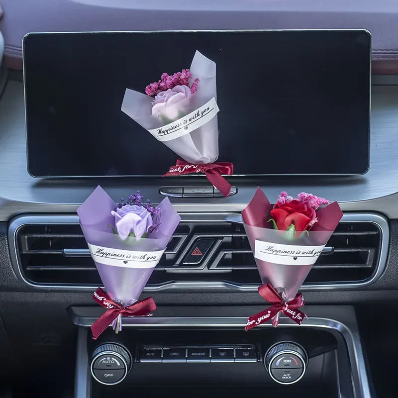 Mini Rose Bouquet Car Air Vent Clip Freshener Dried Flower Perfume Diffuser Gypsophila Fragrance Automobile Interior Accessories - IHavePaws