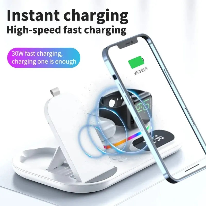 OmniCharge 4-in-1 Wireless Charging Stand with Light and Digital Clock - ihavepaws.com